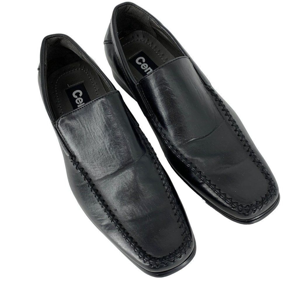 Central Mens Moc Loafer Shoe Sz 8 black Slip On Man Made EUC 3811 Vegan